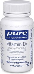 Вітамін D3, Vitamin D3, Pure Encapsulations, 5,000 МО, 60 капсул