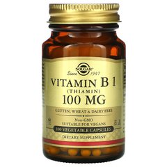 Вітамін B1, Тіамін, Vitamin B1, Solgar, 100 мг, 100 капсул