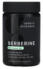 Берберин с кокосовым маслом, Sports Research, 500 мг, 90 капсул