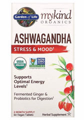 Ашваганда, Ashwagandha, Garden of Life, MyKind Organics, 600 мг, 60 таблеток