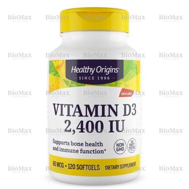 Вітамін Д-3, Д3, Vitamin D-3, D3, Healthy Origins, 2400 МО, 120 капсул