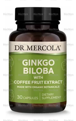 Гінкго білоба з екстрактом плодів кави, Ginkgo Biloba, Dr. Mercola, органічний, 30 капсул