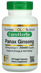 Экстракт женьшеня, California Gold Nutrition, EuroHerbs Panax Ginseng Extract, 250 мг 180 капсул