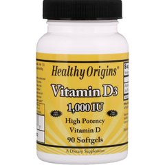 Витамин Д-3, Д3, Vitamin D-3, D3, Healthy Origins, 1000 МЕ, 90 капсул
