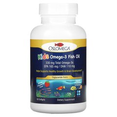 Риб'ячий жир, омега-3 для дітей, Норвезька серія, полуничний смак, Oslomega, 165/110 мг, 60 капсул