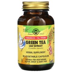 Зеленый чай экстракт, Green Tea Leaf, Solgar, 400 мг, 60 капсул