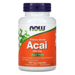Сублімовані ягоди асаї, Acai, Now Foods, 500 мг, 100 рослинних капсул