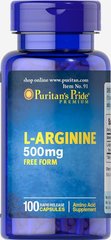 L-аргінін, L-Arginine, Puritan's Pride, 500 мг, 100 капсул