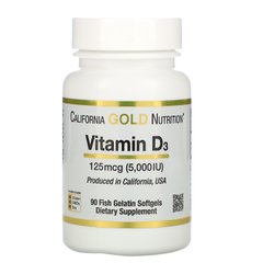 Витамин Д-3, Д3, Vitamin D-3, D3, California Gold Nutrition, 5000 МЕ, 90 рыбно-желатиновые капсулы
