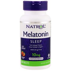 Мелатонін (смак полуниці), Natrol, 10 мг, 60 таблеток