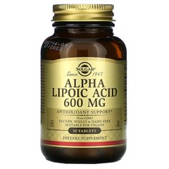 Альфа-ліпоєва кислота, Alpha Lipoic Acid, Solgar, 600 мг, 50 таблеток