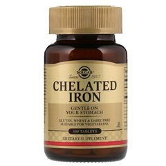 Хелатное железо, Chelated Iron, Solgar, 25 мг, 100 таблеток