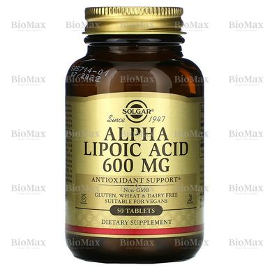 Альфа-ліпоєва кислота, Alpha Lipoic Acid, Solgar, 600 мг, 50 таблеток
