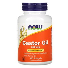 Касторова олія, Castor Oil, Now Foods, 650 мг, 120 гелевих капсул