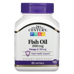 Риб'ячий жир, Омега-3, Fish Oil, 21st Century, 1000 мг 60 капсул