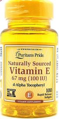 Вітамін Е, Natural Vitamin E, Puritan's Pride, 100 МО 100 капсул