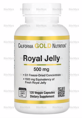 Маточное молочко, Royal Jelly, California Gold Nutrition, 500 мг, 120 капсул