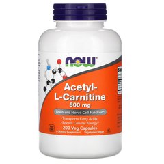 Ацетил-Л-карнитин, Acetyl-L-Carnitine, Now Foods, 500 мг 200 капсул