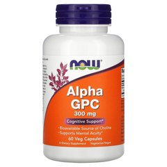 Альфа-GPC (альфа-глицерофосфохолин), Now Foods, 300 мг, 60 капсул