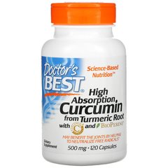 Куркумін з високою абсорбцією з біоперином (чорним перцем), High Absorption Curcumin From Turmeric Root with C3 Complex & BioPerine, Doctor's Best, 500 мг, 120 капсул