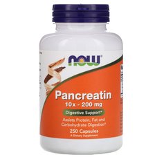 Панкреатин 10X, Pancreatin 10X, Now Foods, 200 мг, 250 капсул