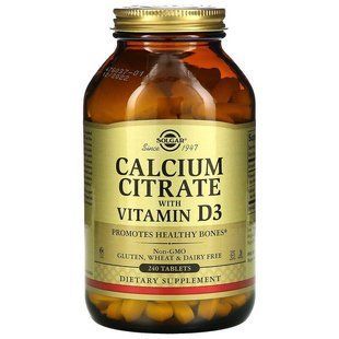 Цитрат кальция с витамином D3, Calcium Citrate, Solgar, 240 таблеток