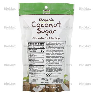 Органічний кокосовий цукор, Organic Coconut Sugar, Now Foods, 454 г
