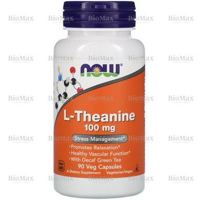 Теанин, L-Theanine, Now Foods, 100 мг, 90 капсул