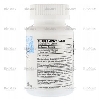 Залізо бісгліцинат, Iron Bisglycinate, Thorne Research, 25 мг 60 капсул