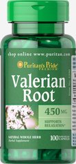 Валериана корень, Valerian Root, Puritan's Pride, 450 мг, 100 капсул