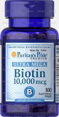 Біотин, Biotin, Puritan's Pride, 10, 000 мкг 100 капсул