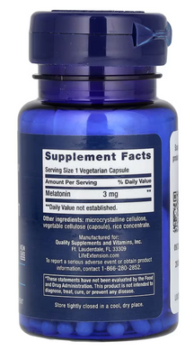 Мелатонін, Melatonin, Life Extension, 3 мг, 60 капсул