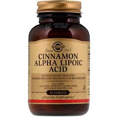 Альфа-липоевая кислота и корица, Cinnamon Alpha-Lipoic Acid, Solgar, 150 мг, 60 таблеток