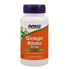 Гинкго Билоба, Ginkgo Biloba, Now Foods, 60 мг, 60 капсул