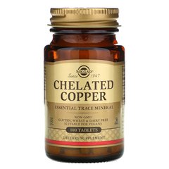 Хелатная медь, Chelated Copper, Solgar, 100 таблеток