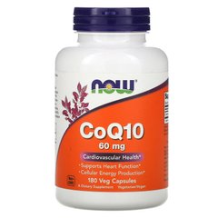 Коэнзим Q10, CoQ10, Now Foods, 60 мг, 180 вегетарианских капсул