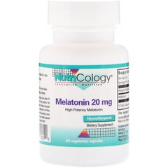 Мелатонін, Melatonin, Nutricology, 20 мг, 60 капсул
