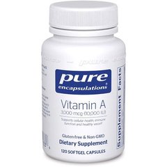 Витамин А, Vitamin A, Pure Encapsulations, 10 000 МЕ, Pure Encapsulations, 120 капсул