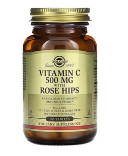 Витамин С с шиповником, Vitamin C, Solgar, 500 мг, 100 таблеток