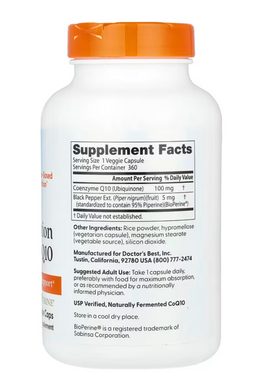 Легкоусвояемый Коэнзим Q10, High Absorption CoQ10 with BioPerine, Doctor's Best, 100 мг, 360 вегетарианских капсул