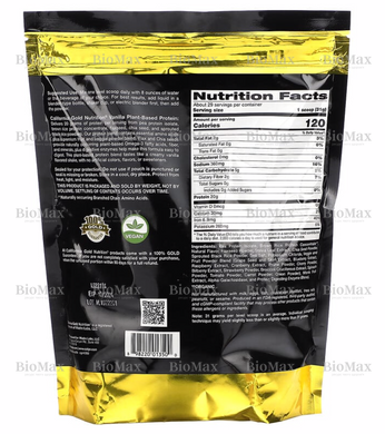 Растительный протеин со вкусом ванили (веганский, легкоусвояемый), Vanilla Flavor Plant-Based Protein, California Gold Nutrition, 907 г.
