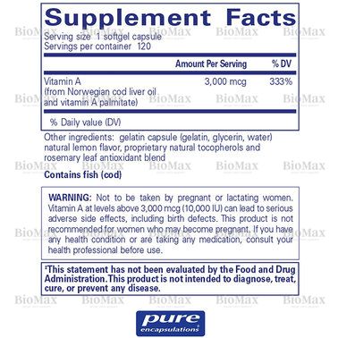 Вітамін А, Vitamin A, Pure Encapsulations, Pure Encapsulations, 10 000 МО, 120 капсул