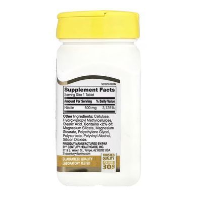 Ніацин (вітамін B3), Prolonged Release Niacin, 21st Century, пролонгованого вивільнення, 500 мг, 100 таблеток