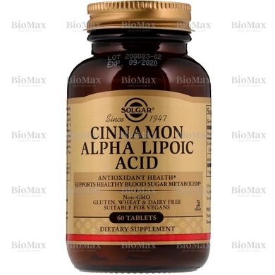 Альфа-ліпоева кислота та кориця, Cinnamon Alpha-Lipoic Acid, Solgar, 150 мг, 60 таблеток