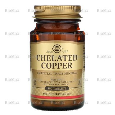 Хелатна мідь, Chelated Copper, Solgar, 2.5 мг, 100 таблеток