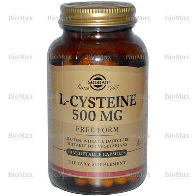 L-Цистеїн, L-Cysteine, Solgar, 500 мг, 90 капсул