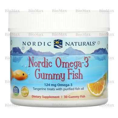 Рыбий жир, Омега-3 для детей, вкус мандарина, Nordic Omega-3 Gummy Fish, Nordic Naturals, 124 мг, 30 жевательная таблеток в форме рыбок