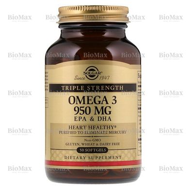 Риб'ячий жир, Омега 3, Omega 3, EPA DHA, Solgar, 950 мг, 50 капсул