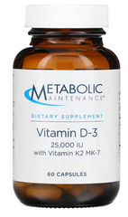 Вітамін D3 з вітаміном К2 MK-7, Metabolic Maintenance, 625 мкг (25 000 МО), 60 капсул