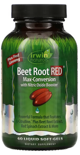 Поддержка уровня оксида азота, Beet Root RED Nitric Oxide Booster, Irwin Naturals, 60 капсул